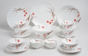 Bộ chén sứ, đĩa sứ bàn ăn 22 sản phẩm Hồng Mai