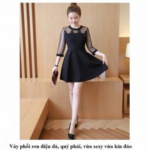 Đầm đen váy xòe, phối tay lươi, đẹp nhẹ nhàng, thanh lịch
