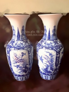 Lọ lục bình tứ cảnh men lam sứ Bát Tràng