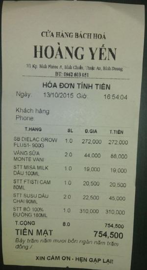 Hóa đơn phần mềm bán hàng của hàng tạp hóa