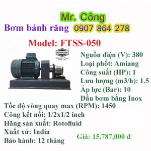 Máy bơm được hóa chất motor Teco đầu bơm bánh răng bằng inox ROTOFLUID FTSS-050 1HP