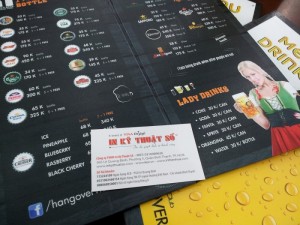 In menu cho quán beer hơi, quán ăn | In PP cán format hay PP bồi format | Loại hình: menu gấp đôi, in full mặt | Gia công: cán format, PP cán màng mờ chống thấm nước