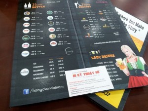 In menu PP cán format cho quán beer tại TPHCM | Loại hình menu gấp đôi, in PP cán màng mờ