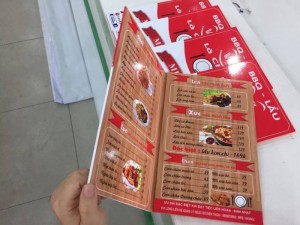In menu cho quán nướng tại TPHCM | Loại hình in: in PP bồi formex, menu gấp 2, in full 6 mặt