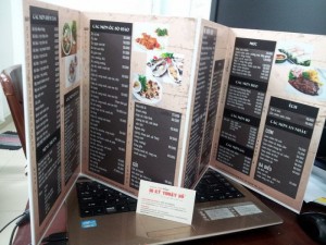 In thục đơn, menu gấp 3 cho quán ốc tại TPHCM | | Loại hình in: PP cán format