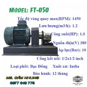 Bán máy bơm hóa chất giá tốt, tuổi thọ cao motor Teco đầu bơm bánh răng bằng gang ROTOFLUID FT-050 1HP