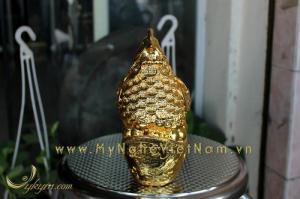 Tượng gà đồng phong thủy đẻ trứng vàng mạ vàng