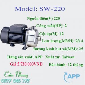 Máy bơm ly tâm trục ngang đầu inox APP SW-220 2HP (cánh kín)