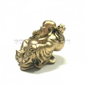 Tượng đá phật di lặc đeo túi vàng- màu nhủ đồng