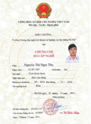 Mẫu Chứng Chỉ Thợ Mộc