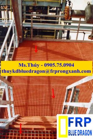 Sàn lót đi lại trên mái nhà frp grating, nắp đậy mương thoát nước không sét