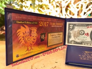 2 USD Dát Vàng Thật 24K Hình Con Gà + Thẻ Chứng nhận từ Hoa Kỳ + Giấy Giám định Vàng SJC