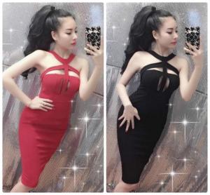 Đầm body cúp đính dây khoét ngực sexy