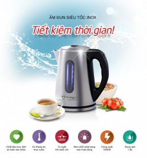 Ấm đun nước siêu tốc 1800W An toàn,Tự ngắt điện khi nước sôi hoặc ấm cạn nước CHÍNH HÃNG ArirangLife - MSN383161 (Bạc)