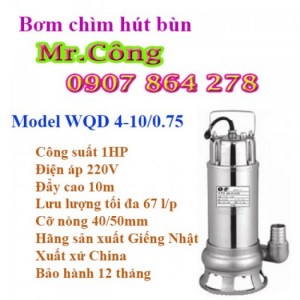 Máy bơm hút bùn inox Giếng Nhật WQD 4-10/0.75 1HP