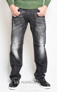 Quần jeans nam ống đứng, đen mài rách 8507