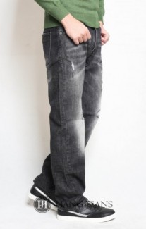 Quần jeans nam ống đứng, đen mài rách 8507