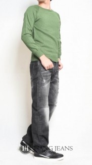 Quần jeans nam ống đứng, đen mài rách 8507