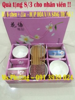 Bộ 6 chén + 6 đũa. Sét quà tặng giá rẽ cho nhân viên 8/3