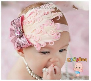 Băng đô cho Bé lông vũ hồng nơ đính hạt tại Cycybon