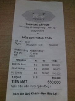 Máy in bill tính tiền cho cửa hàng trái cây, thực phẩm