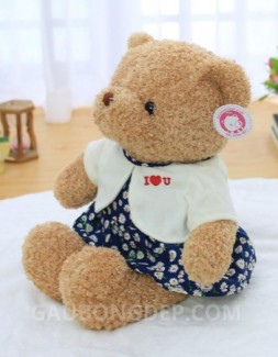 Gấu bông Teddy nữ mặc đầm hoa áo khoác trắng
