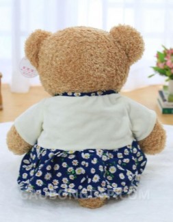 Gấu bông Teddy nữ mặc đầm hoa áo khoác trắng