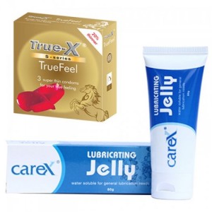 Combo 2 loại Bao cao su Cực siêu mỏng TrueFeel + Gel Bôi Trơn CareX Jelly Cooling