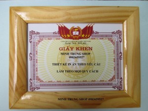 Khung giấy khen gỗ thông tự nhiên phun Pu mọi quy cách