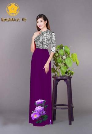 Vải áo dài cách điệu phần ngực lá cùng hoa bông tà