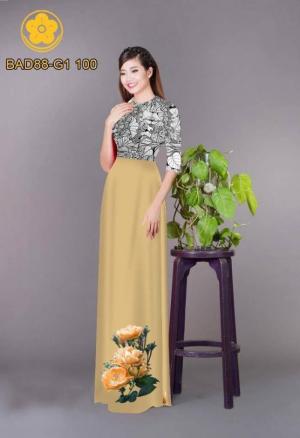 Vải áo dài cách điệu phần ngực lá cùng hoa bông tà