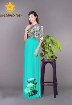 Vải áo dài cách điệu phần ngực lá cùng hoa bông tà