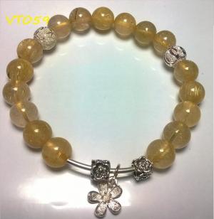 Vòng đá thạch anh tóc vàng phụ kiện bạc 925