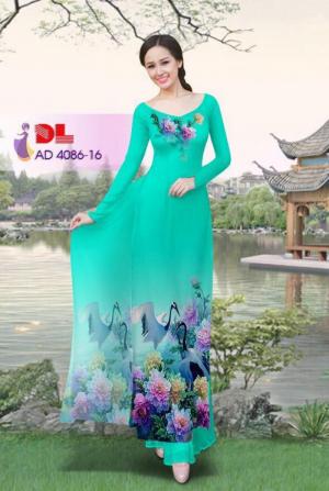 Vải áo dài Hoa mẫu đơn và Hạc