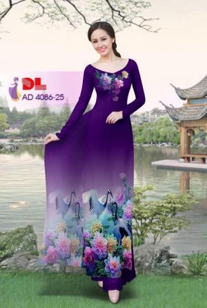 Vải áo dài Hoa mẫu đơn và Hạc