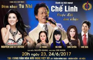 Hot show Liveshow Chế Linh tại Hà Nội 23-24/6/2017, Đêm nhạc Tú Nhi Cuộc đời âm nhạc