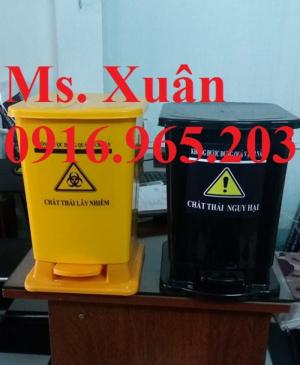 thùng rác y tế có logo 15 lít xanh lá