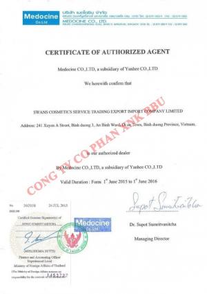 Giấy chứng nhận hàng nhập khẩu chính hãng Yanhee