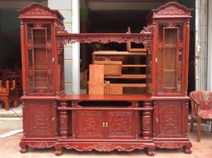 Kệ tivi cân cột nho gỗ gụ 2m40