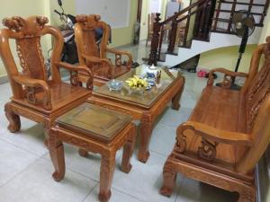 Bộ bàn ghế gỗ gõ đỏ tay 10 sang trọng Đồ Gỗ Đỗ Mạnh bảo hành trọn đời