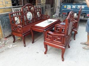 Bộ Bàn Ghế Guột Móc Mỏ Khảm Đá Gỗ Gụ
