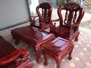 Bộ bàn ghế giả cổ hoa lá tây gỗ xà cừ