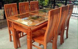 Bộ bàn ăn gỗ trẹo bàn vuông 2 tầng
