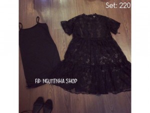 Set đầm ren áo lot cotton