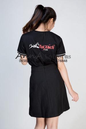 Áo thun nữ đồng phục cho công ty Ba Lô Túi Xách được thiết kế và may gia công trọn gói tại AnnA Uniforms.