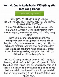 INTENSIVE WHITENING BODY CREAM_ Kem Body Dưỡng Trắng Da Toàn Thân Chiết Xuất Thiên Nhiên 100%
