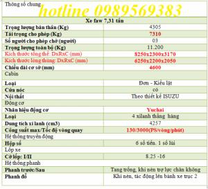 Xe Faw 7,31 tấn dài 6,27m chỉ cần hơn 100tr