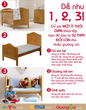 Cũi trẻ em Darling màu tự nhiên gồm 3 chức năng sử dụng như dùng làm cũi em bé từ 0 đến 24 tháng, giường đơn trẻ em từ 18 tháng trở lên và ghế salon khi trẻ lớn 5 - 7 tuổi (tùy theo sự phát triển và thể trạng của từng bé)