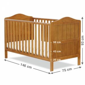 - Kích thước nệm/đệm: 70 x 140 cm
- Kích thước tổng thể với 03 tầng (nấc) nâng, hạ chiều cao sàn giường theo độ tuổi của bé: