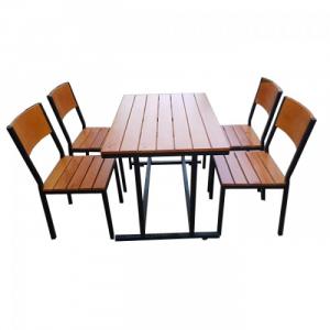 Cần thanh lý gấp bàn ghế gỗ nhựa đúc chân ống nhôm và chân ống inox 27, bàn ghế nhựa giả
